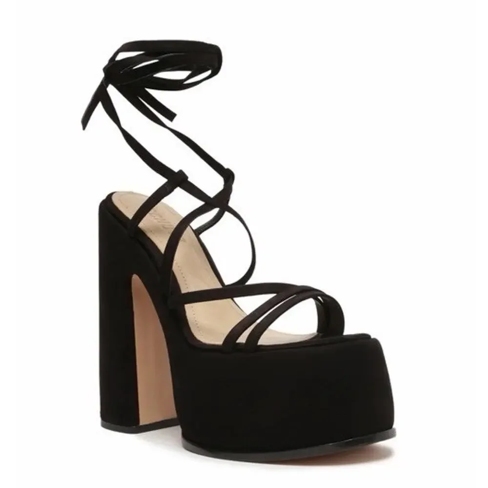 NEW Schutz Lynda Black Suede Platform Sandals •10• Chunky Heel Ankle Wrap $195